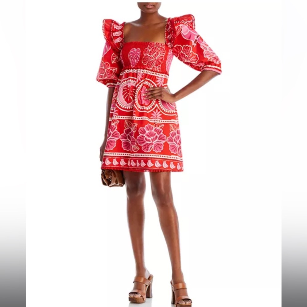 FARM Rio Mini Dress Red Summer Sunrise Organic Cotton 🩷🤍❤️ SIZE SMALL S ☀️ - Picture 2 of 10
